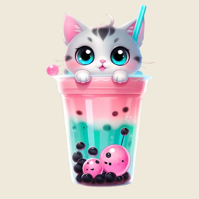 Kitten Bubble Tea Pastel