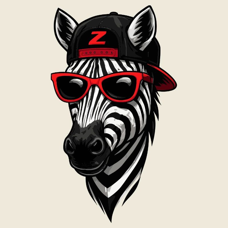 Cooles Zebra mit Cap und Sonnenbrille 