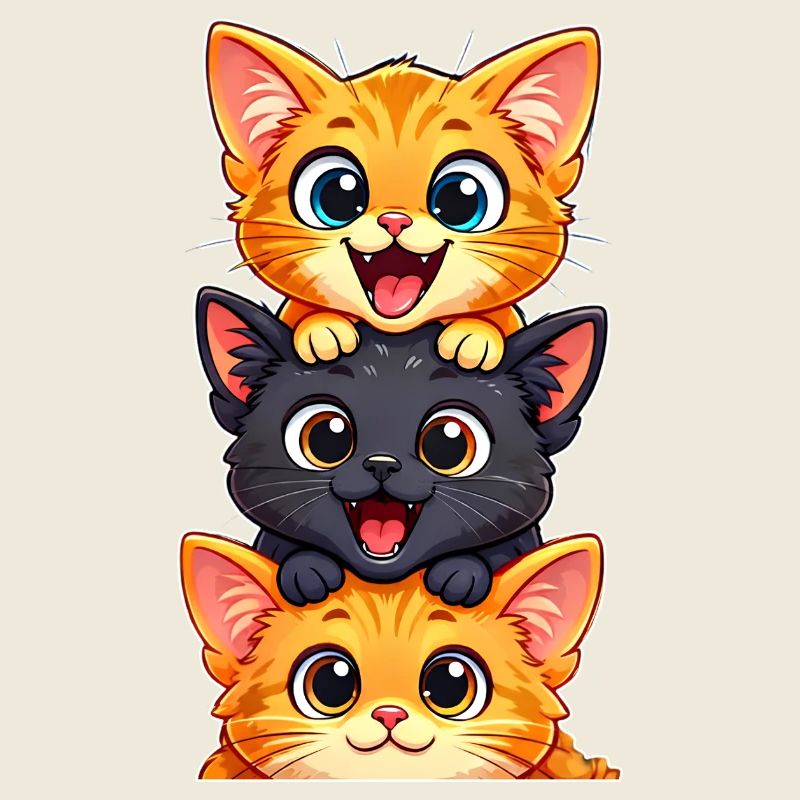 Stacked Happy Kittens Trio