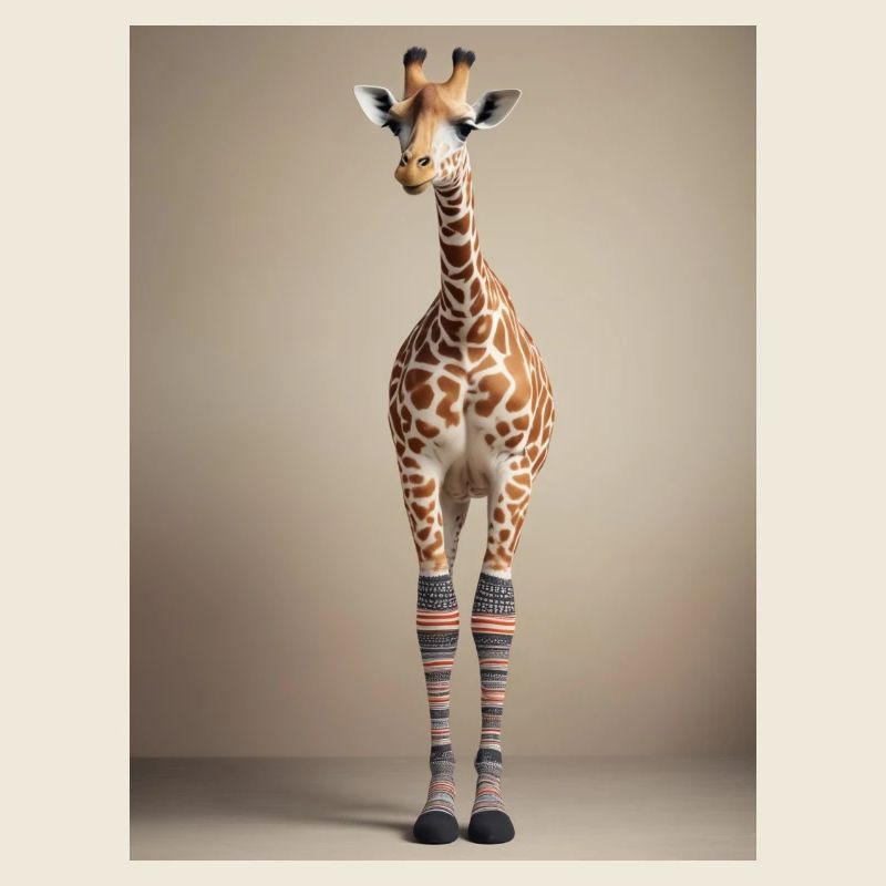 Girafe aux chaussettes colorées