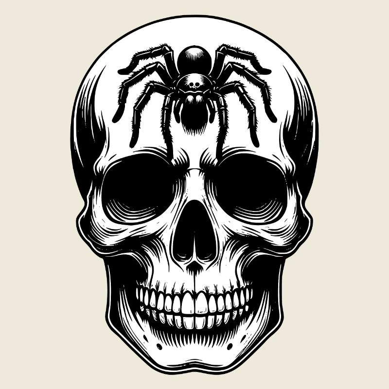 Skull mit großer Spinne auf der Stirn