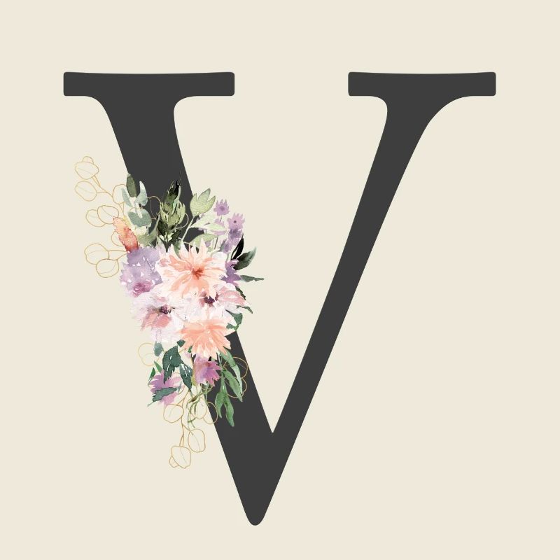 Letter V, Monogram, Flowers
