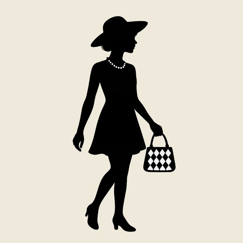 Elegant woman silhouette with hat & handbag