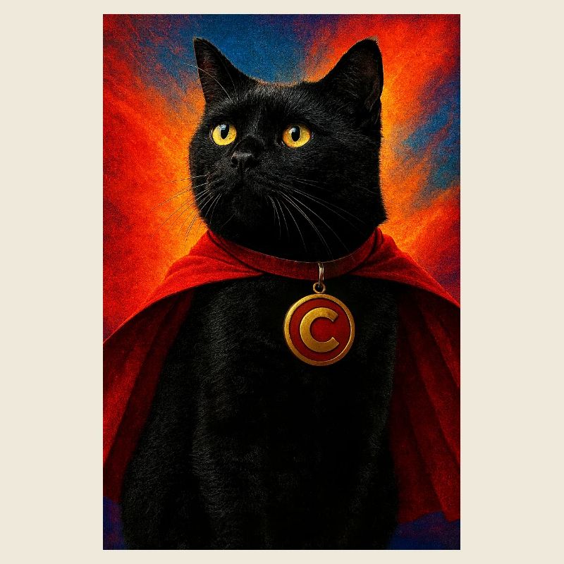 Chat super-héros avec médaillon en or