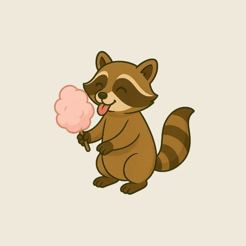 Cute raccoon with cotton candy