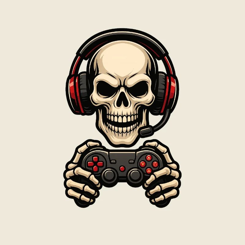 Motif Gamer Crâne avec casque