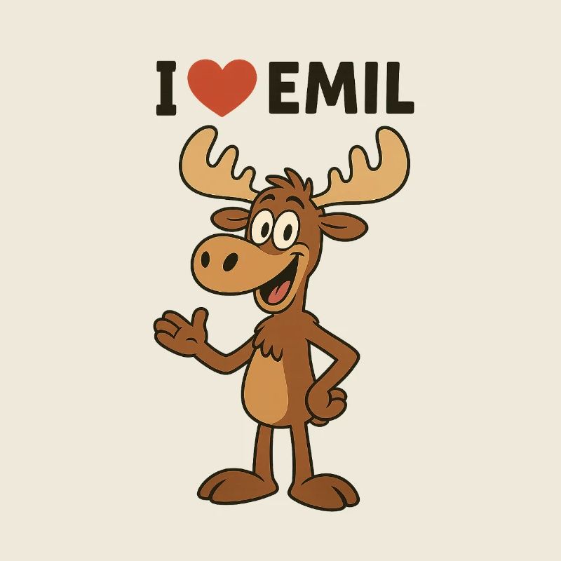 Cute moose with heart and name Emil