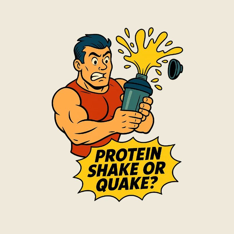 Lustiger Fitness-Cartoon – Proteinshake oder Quake