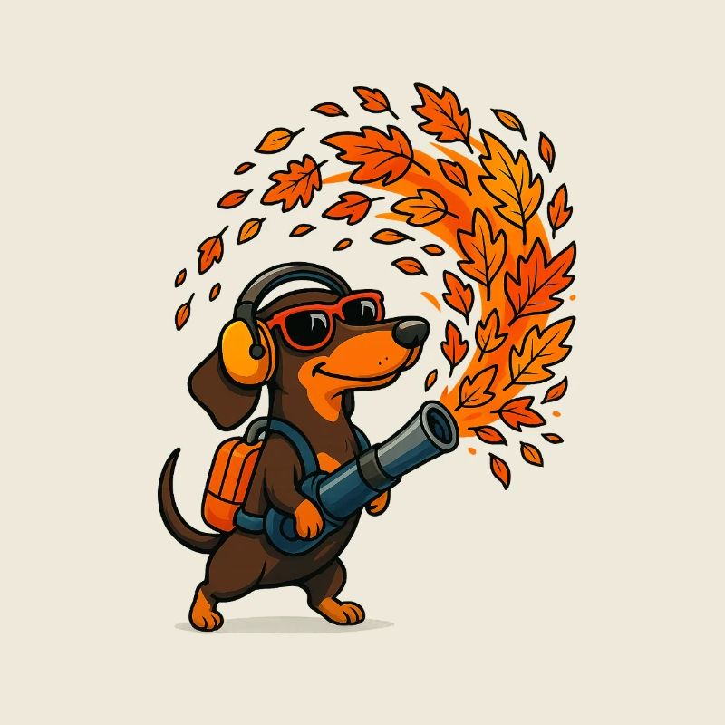 Herbstlicher Abenteuer-Dachshund mit Laubbläser