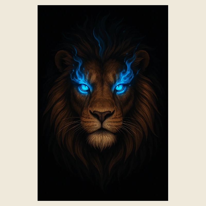 Leidenschaftlicher Löwenkopf mit blauer Energie