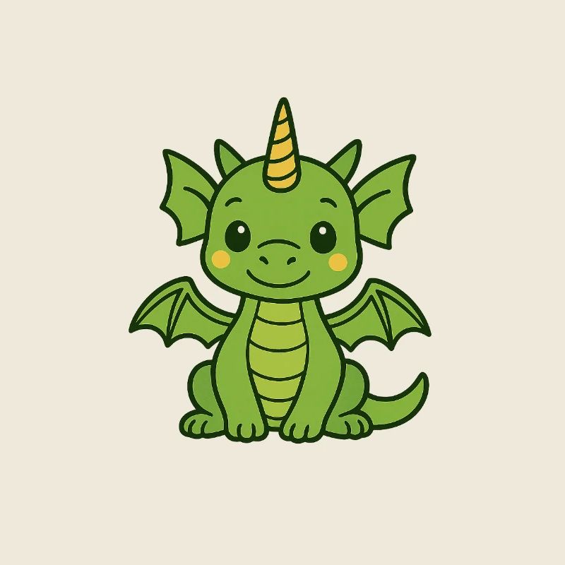 Funny dragon with horn and wings