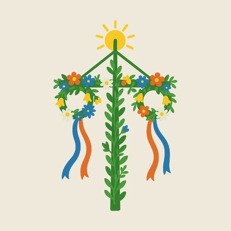Arbre suédois du solstice d’été avec des fleurs et des rubans