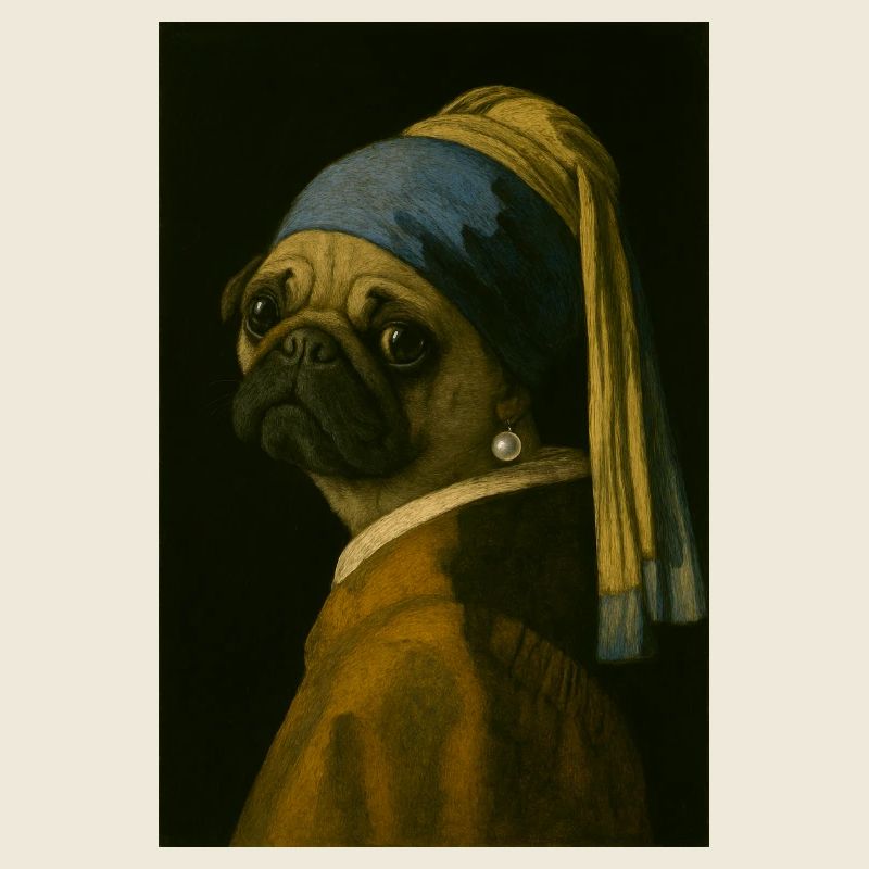 Carlin avec boucle d’oreille en perle dans le style de Mona-Lisa