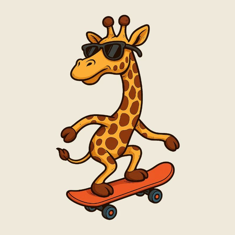 Stylische skateboarding Giraffe mit Sonnenbrille