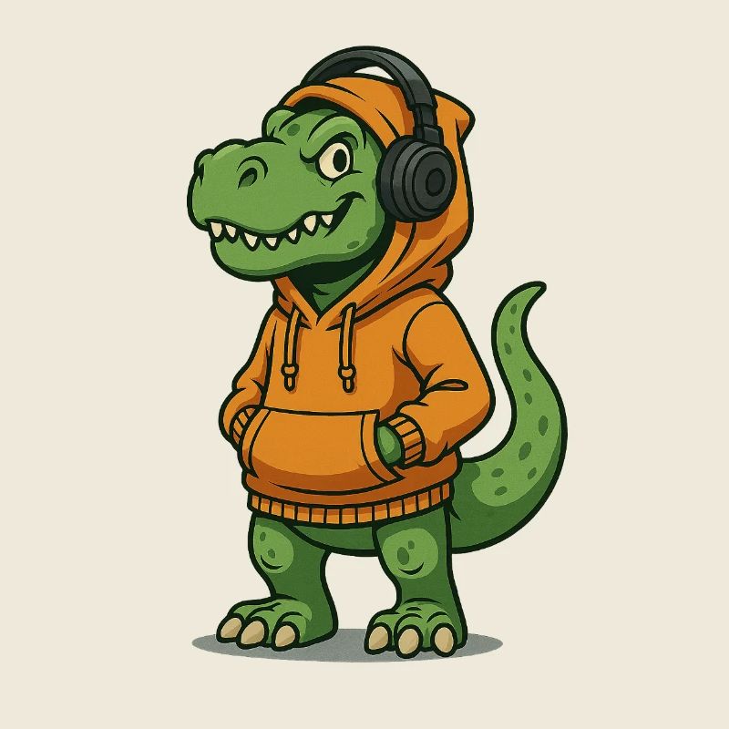 Dinosaure avec écouteurs et sweats à capuche