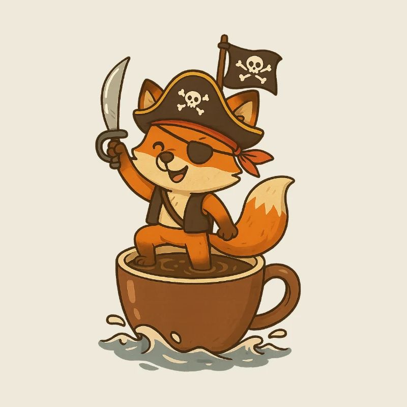 Pirate renard avec cache-œil et drapeau au trésor
