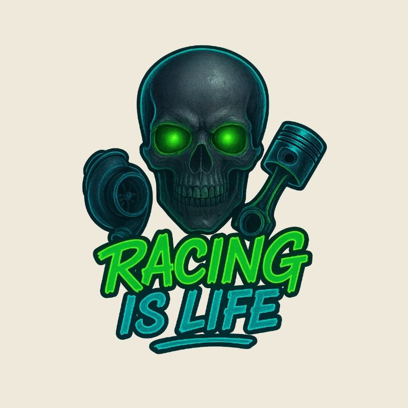 Racing Is Life Skull Neon
