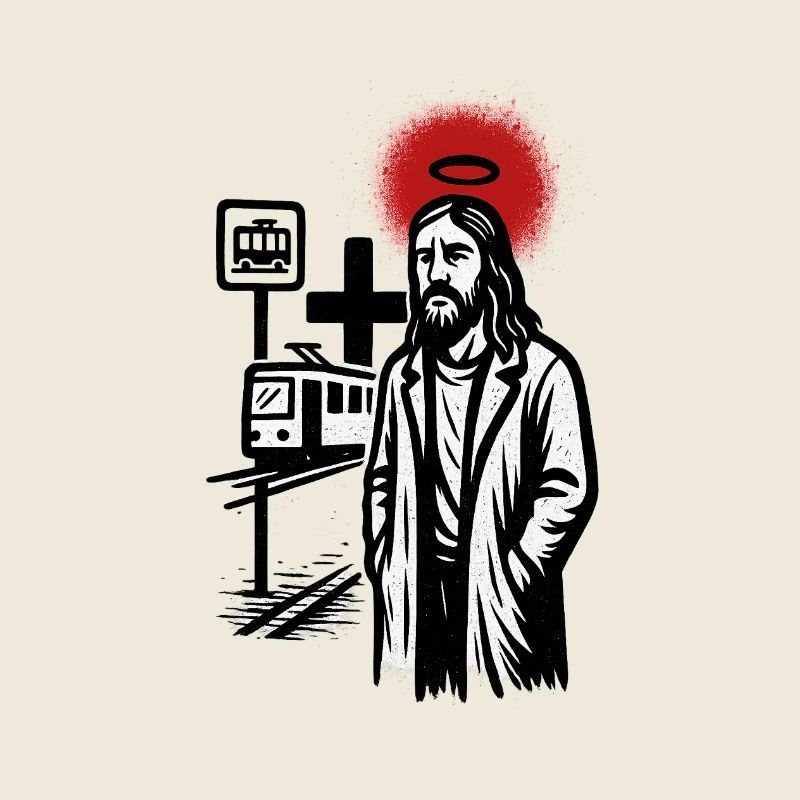 Saint sur le tramway au néon