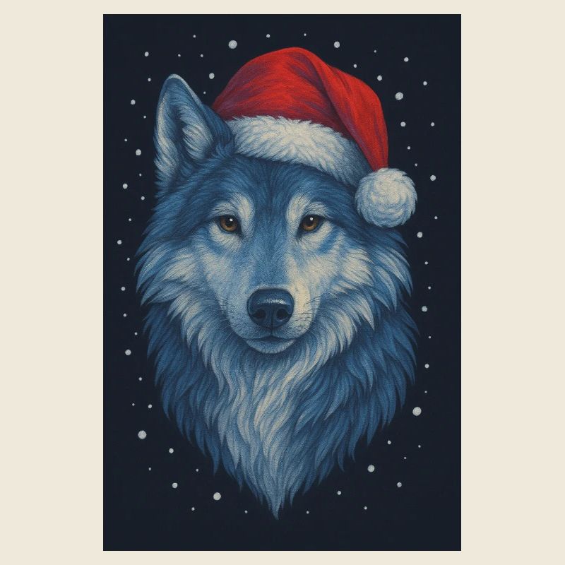 Nordic wolf in a Christmas hat