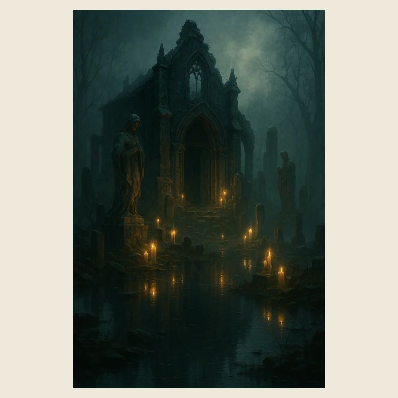 Gothic ruin by moonlight