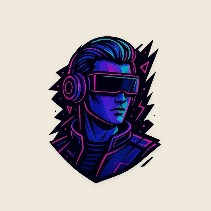 Neon Cyber VR Kopfportrait, Cyberpunk