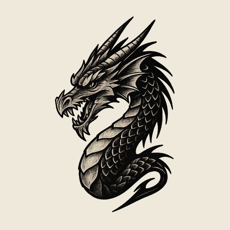 Schwarzweiß Drachenkopf Ornament