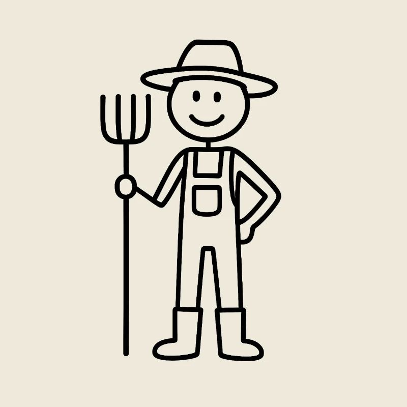 Farmer with pitchfork rural stick figure