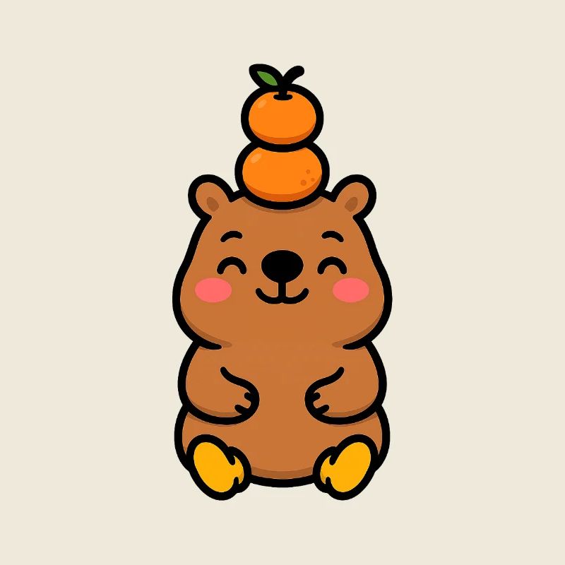 Capybara with tangerine on the head