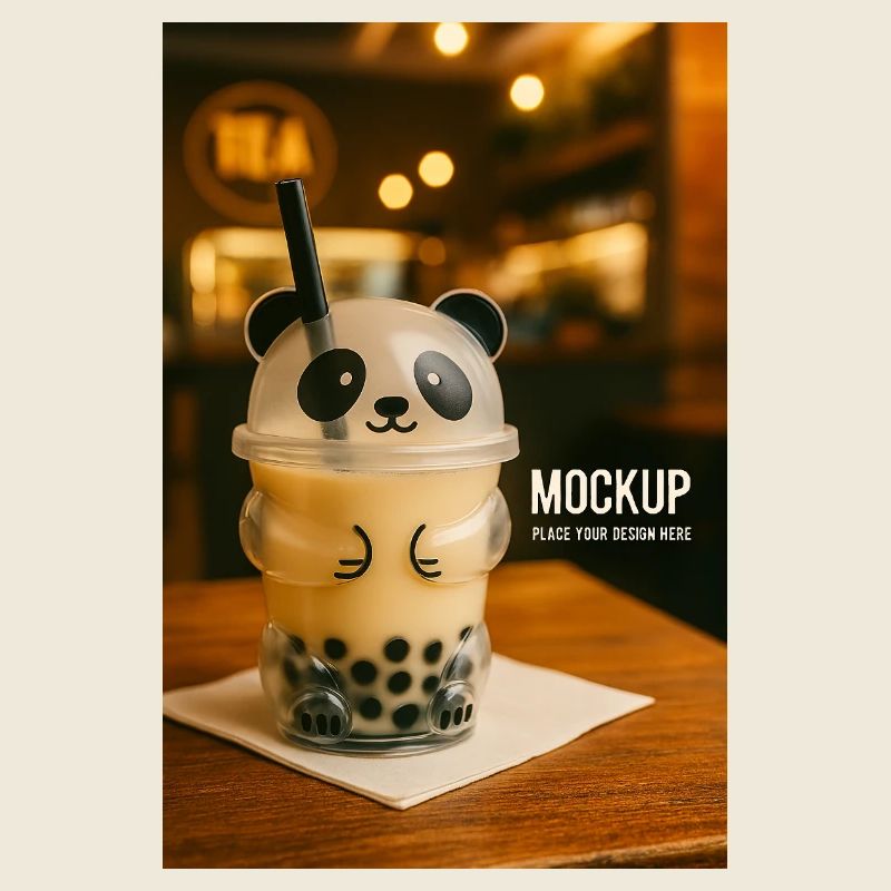 Panda Bubble Tea Cup Illustration