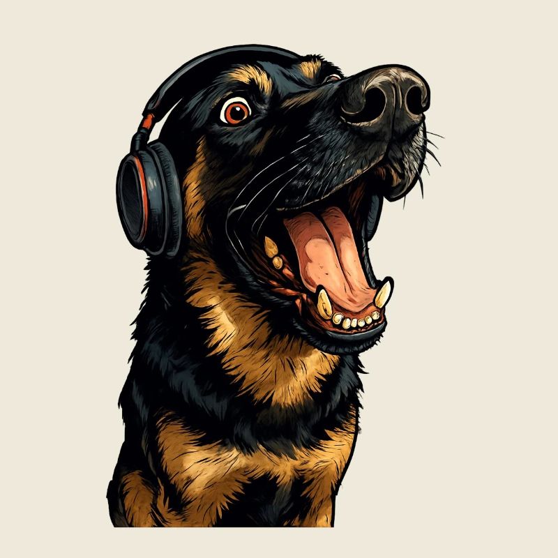 Kopfhörer-Rottweiler Portrait
