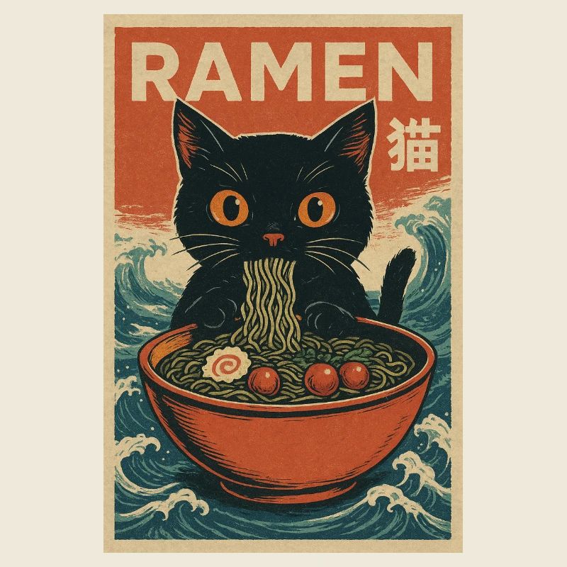 Ramen Katze Retro Poster