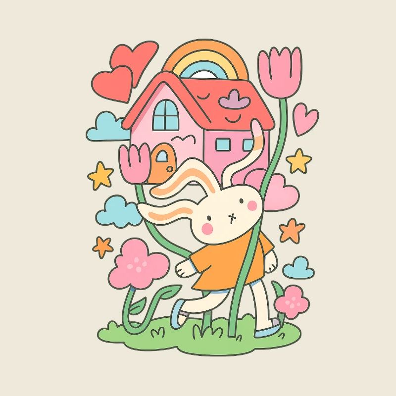 Maison de poupée lapin pastel en fleurs