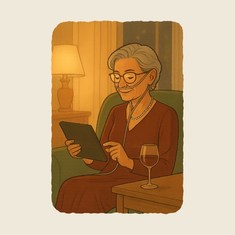 Femme senior utilisant une tablette dans le salon