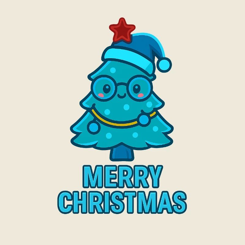 Blauer Comic-Weihnachtsbaum mit Brille