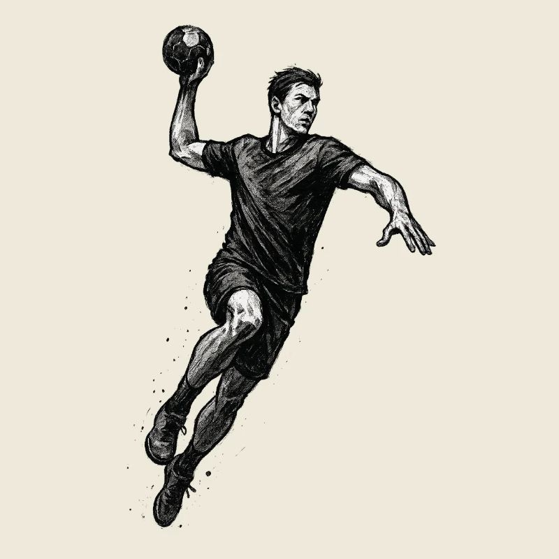 Dynamischer Handballer in Schwarzillustration