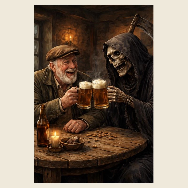 Boire de la bière avec la mort