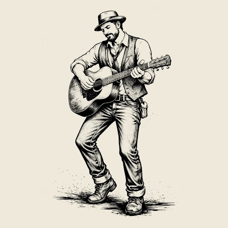 Vintage Gitarrist Noir Illustration