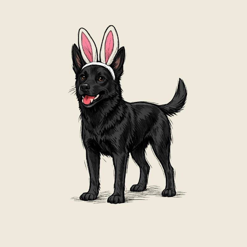 Dunkler Hund mit Hasenohren