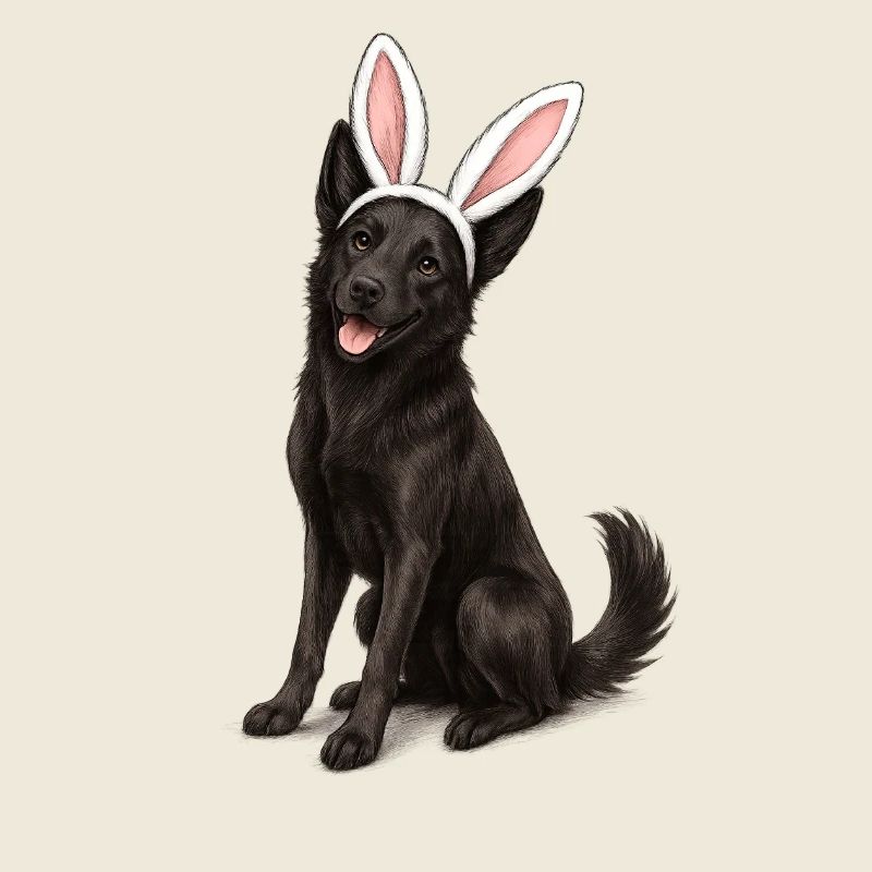 Schwarzer Hund mit Hasenohren