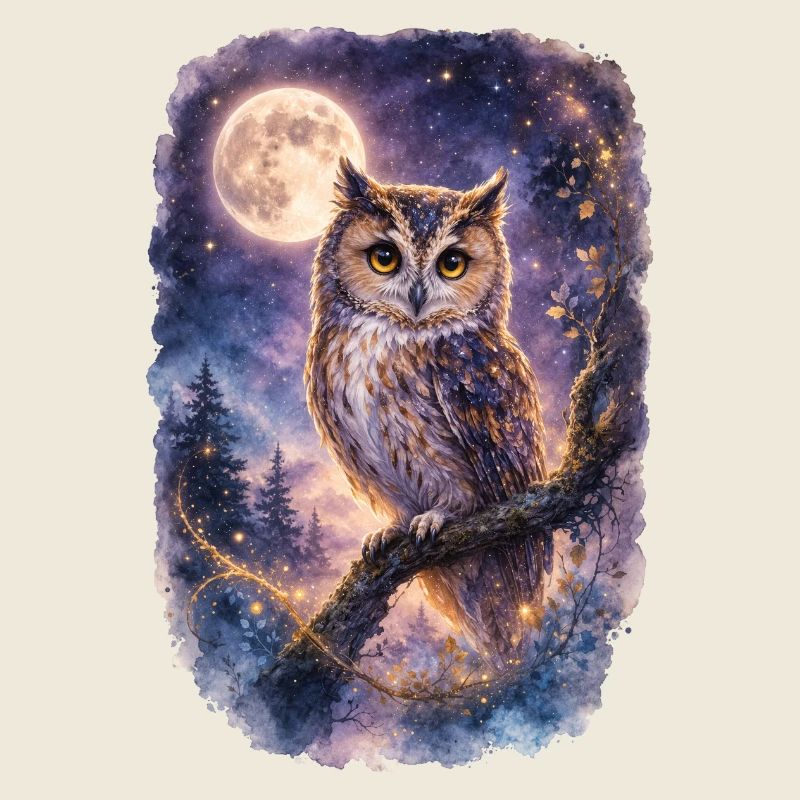 Mystische Eule Mond Aquarell