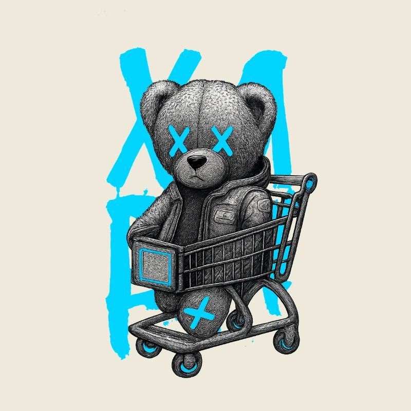 Teddy bear in neon trolley X