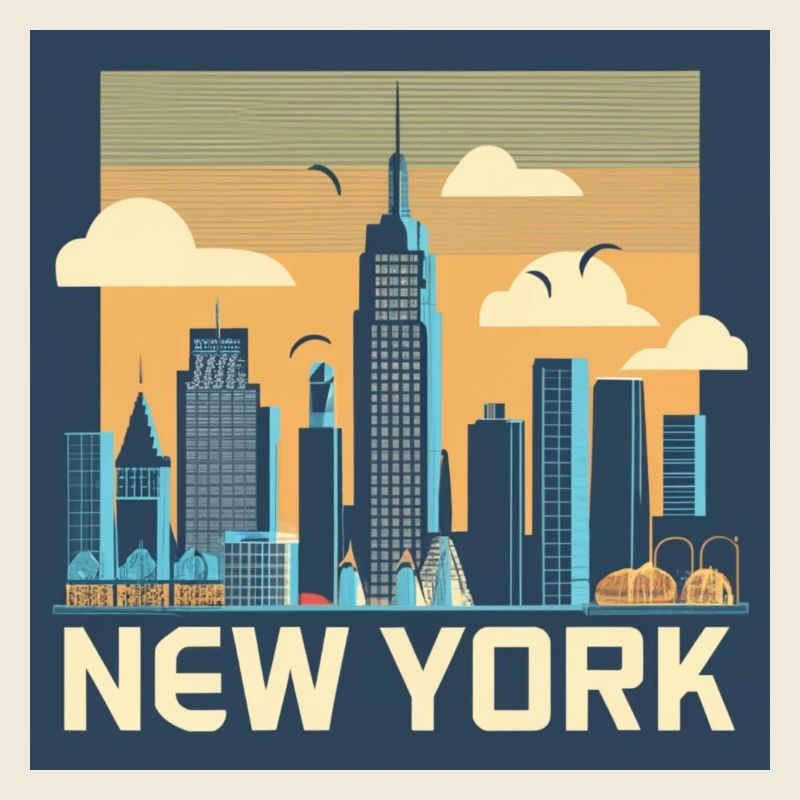 New York Skyline Retro Print