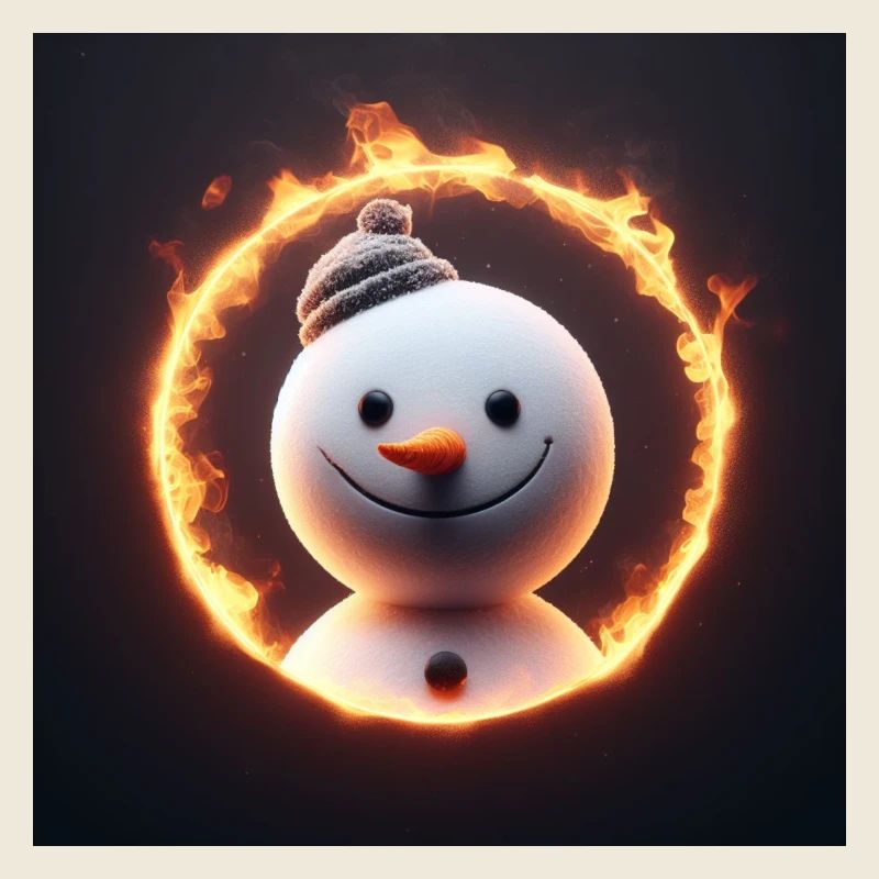 Bonhomme de neige regardant à travers l’anneau de feu