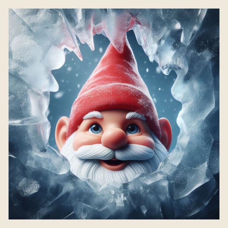 Gnome regardant à travers la glace