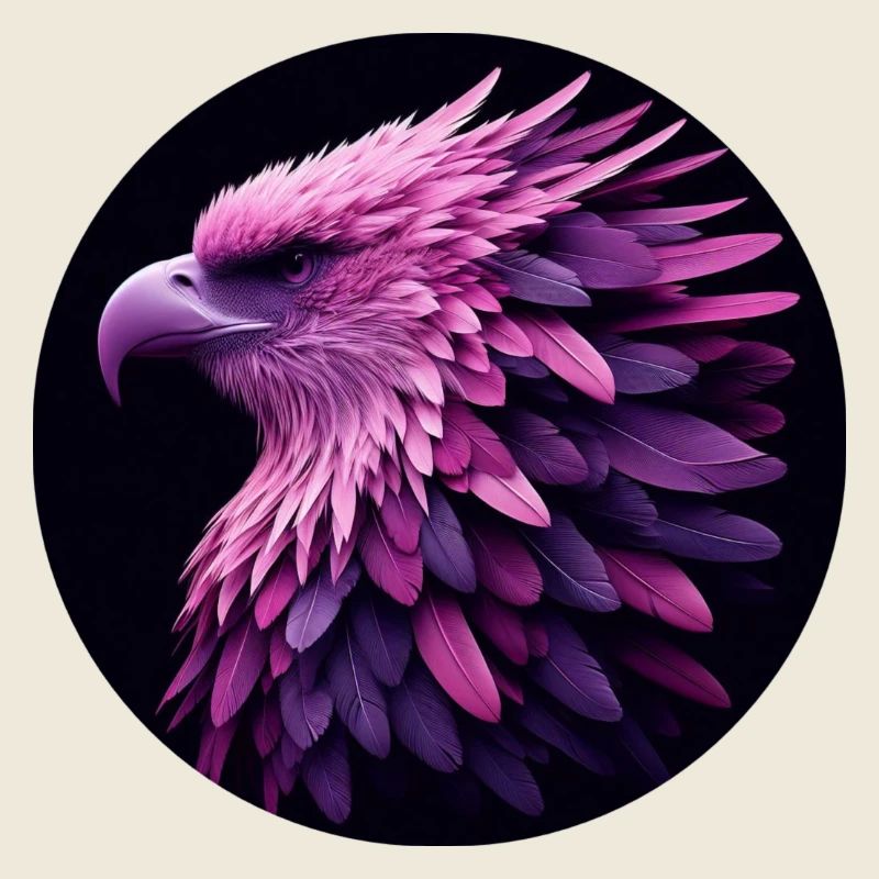 Adler mit lila und rosa Federn, fotorealistisch