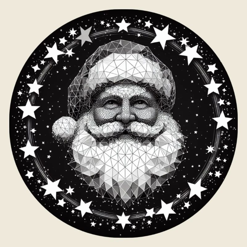 Couronne polygonale tête de Père Noël ronde gris blanc