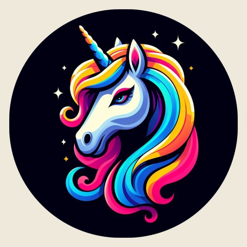 Einhorn Bunt Schwarz Sterne Kopf