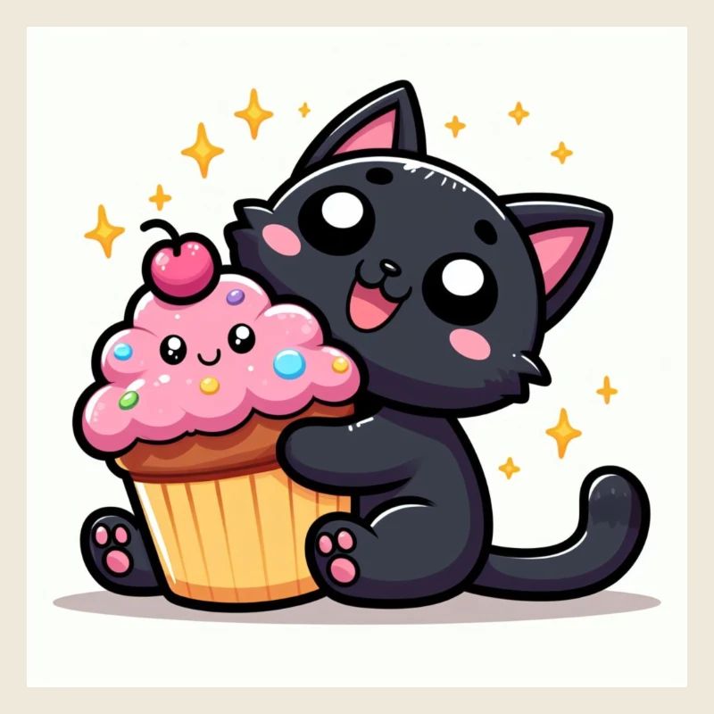 Sweet Kitty Schwarz mit einem Cupcake