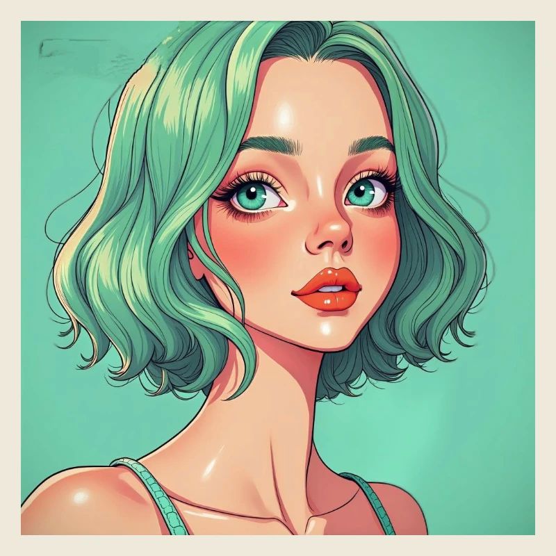 Mintgruen Pop-Art Portrait Dame