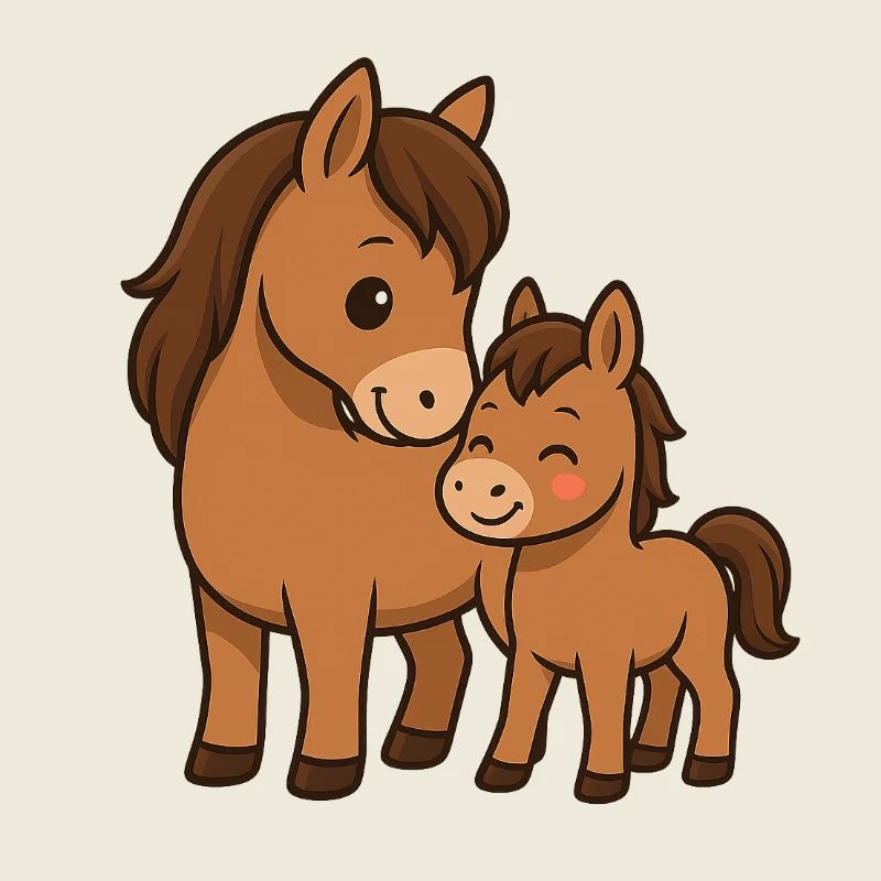 Mama Pferd kuschelt mit ihrem Babypferd